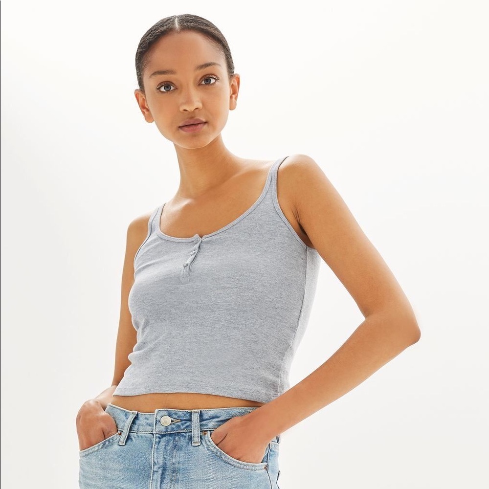 Topshop Button Down Cropped Tank Top - Picture 1 of 5